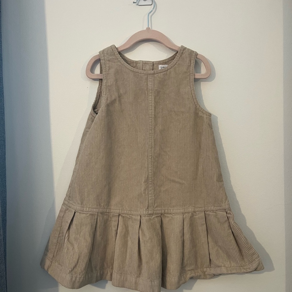 GAP Tan Sleeveless Corduroy kids Dress with Ruffled Pleats